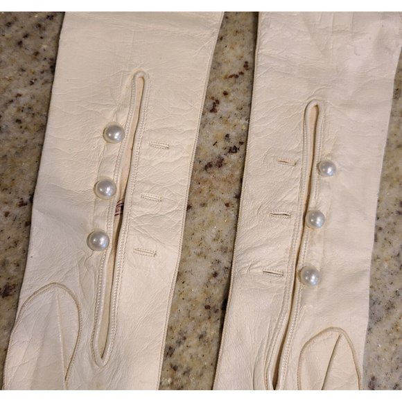 Vintage Antique? Size XS 6 Ivory 26" Long Formal Opera Gloves France Buttons - Picture 10 of 16